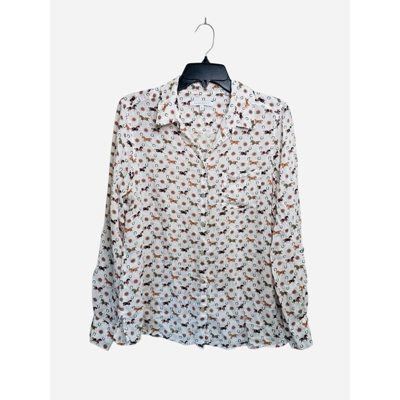 FoxCroft Tencel 100% Blouse Size 10 Long Sleeve Shirt Equestrian Horse Print - Picture 2 of 10
